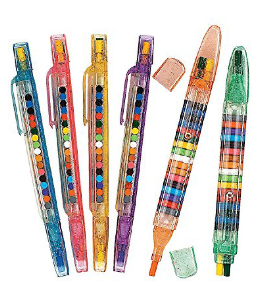 Fun Express Transparent Glitter Stacking Point Crayons (Pack of 12