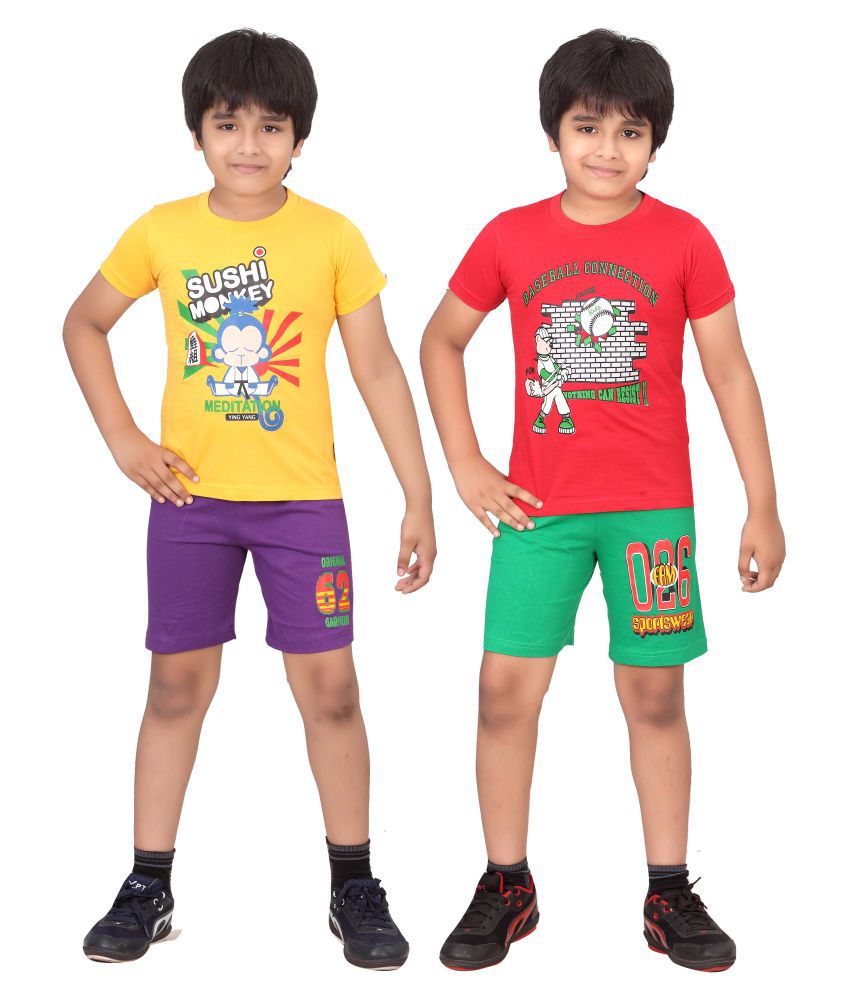 Dongli Multicolour Top and Bottom Set for Boys - Set of 2