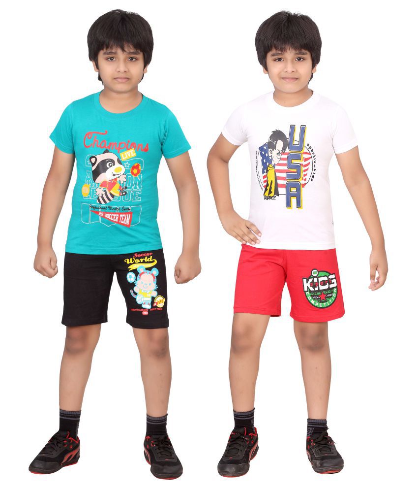     			Dongli Multicolor Cotton T-Shirt and Shorts boy dress - Pack of 2