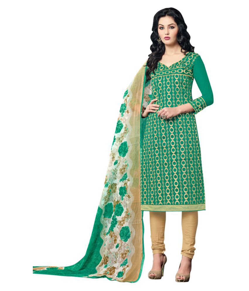 Anjali Ethnica Green Cotton Dress Material - Buy Anjali Ethnica Green ...