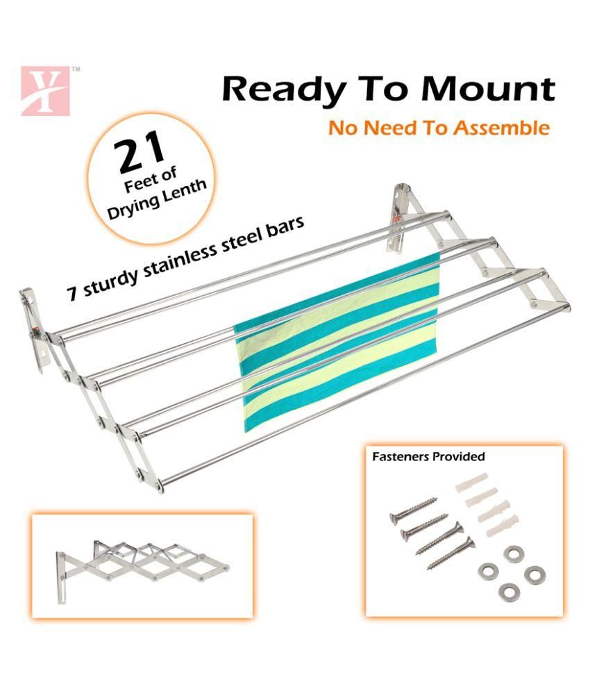 Yt Wall Mounting Foldable Cloth Drying Rack Cum Hanger 3 Feet: Buy Yt 