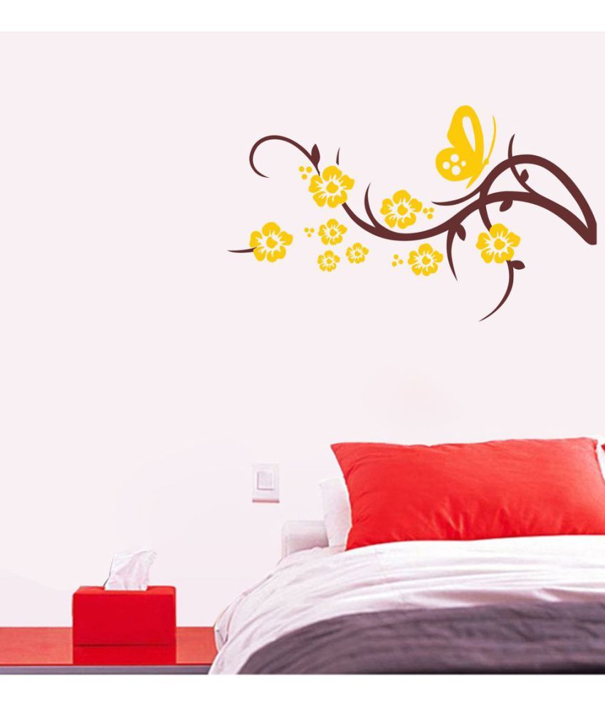     			Decor Villa Yellow Red Flowers Vinyl Wall Stickers