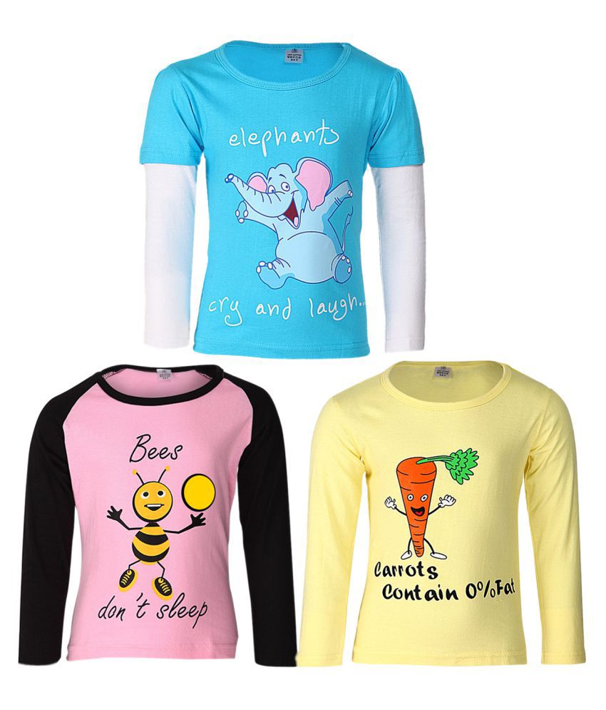     			Goodway Pack of 3 Girls Full Sleeve Multi color T-Shirts DYK Theme-3