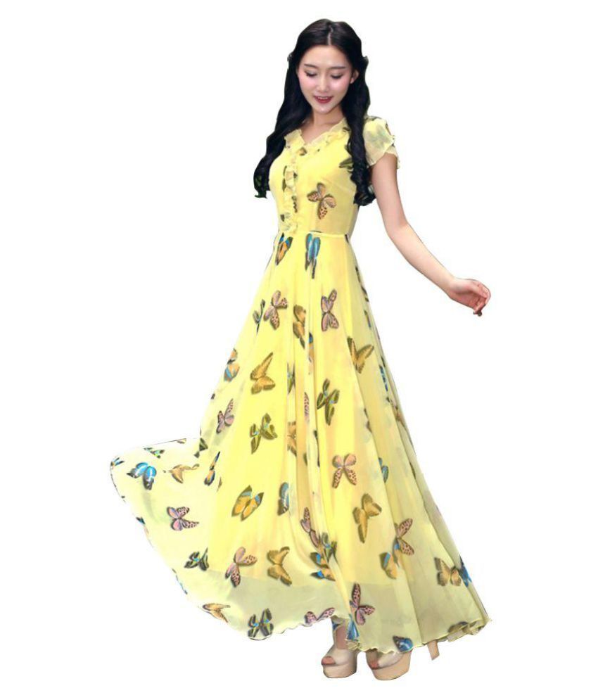 yellow georgette gown