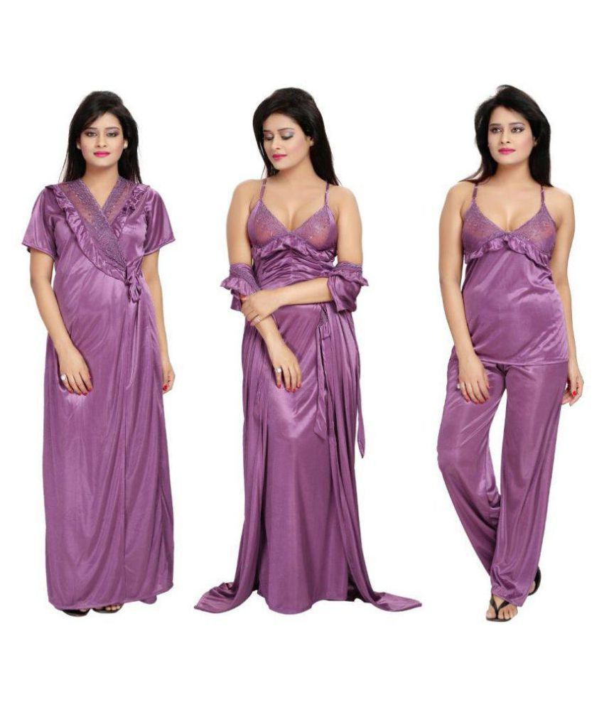 Buy Bluemoon Nighty Purple Satin Nighty And Night Gowns Online At Best