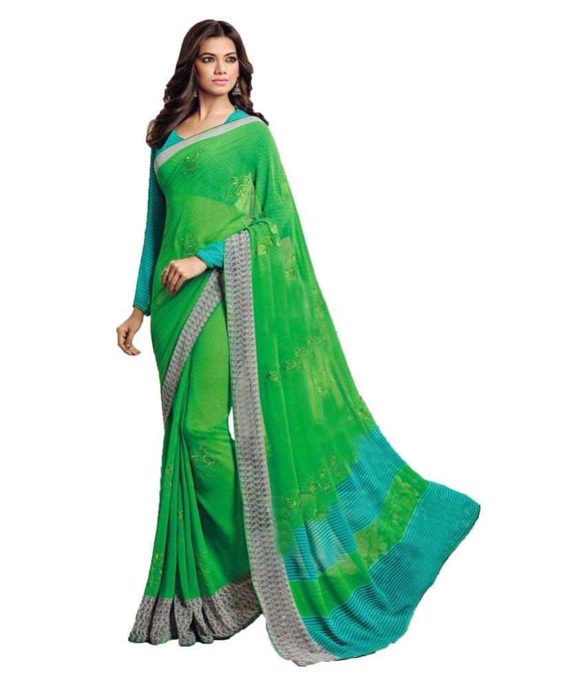 Sudarshan Silks Green Crepe Saree - Buy Sudarshan Silks Green Crepe ...