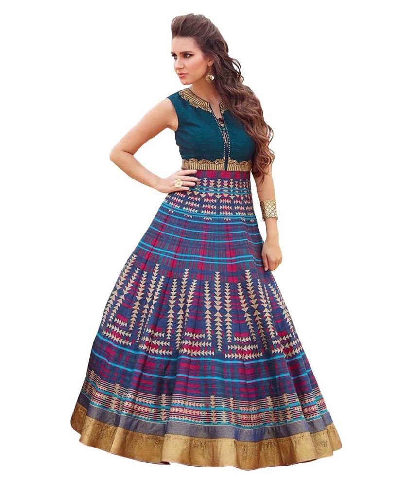 Jigs Multi Color Silk Gown - Buy Jigs Multi Color Silk Gown Online at ...