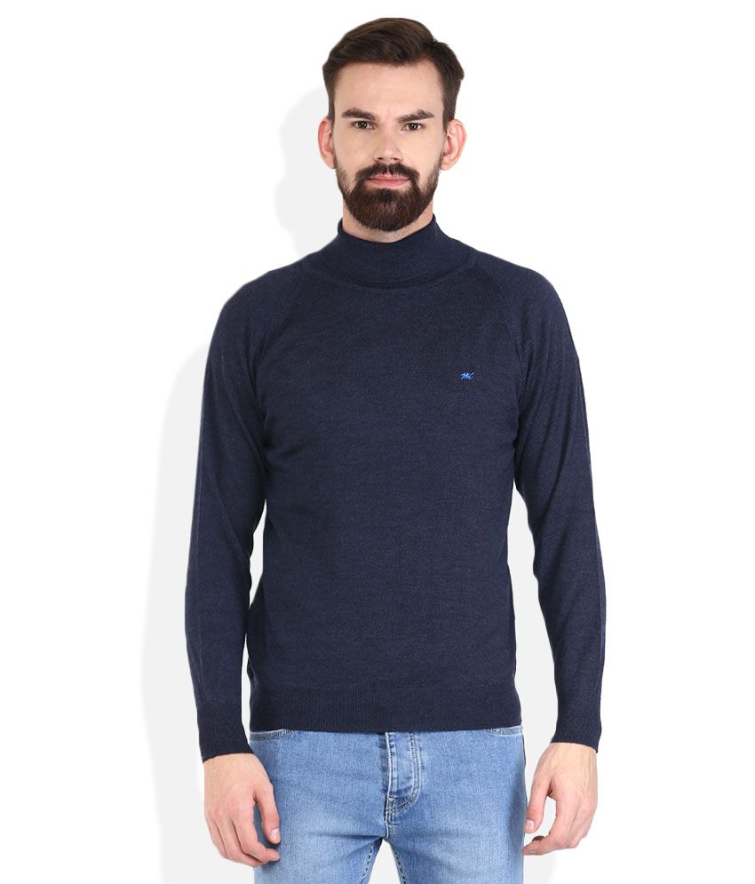 Monte Carlo Navy High-Neck Solids Sweaters - Buy Monte Carlo Navy High ...