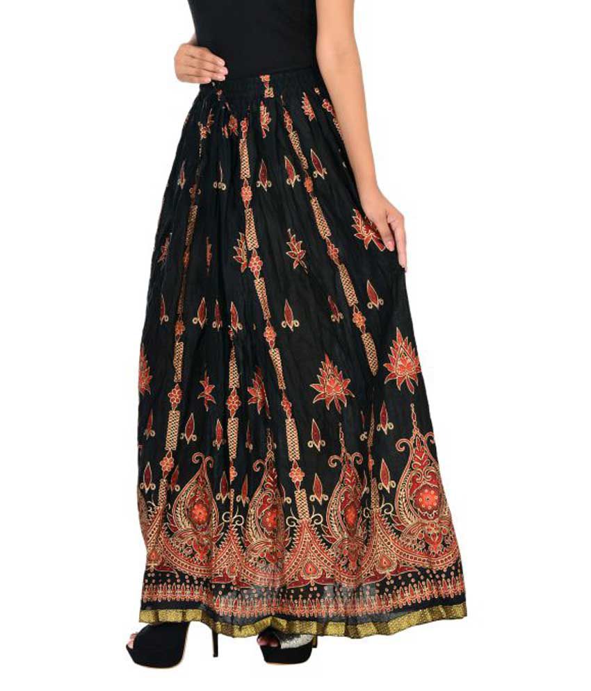Buy Ooltah Chashma Black Cotton Pleated Skirt Online at Best Prices in ...