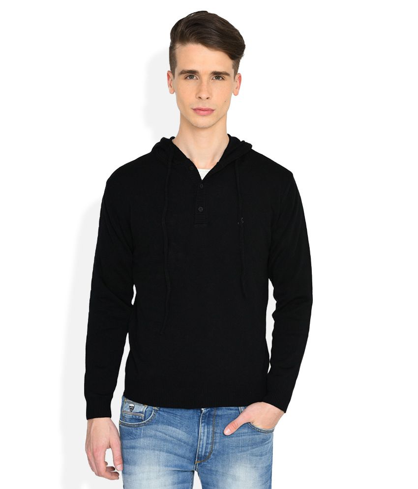 John Players Black Solid Slim Fit Hooded Sweater - Buy John Players ...