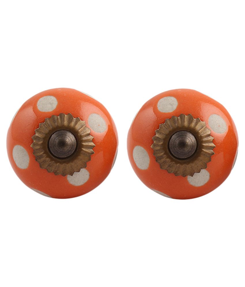 Buy Indianshelf Orange Ceramic Door Knobs Set Of 4 Online At Low