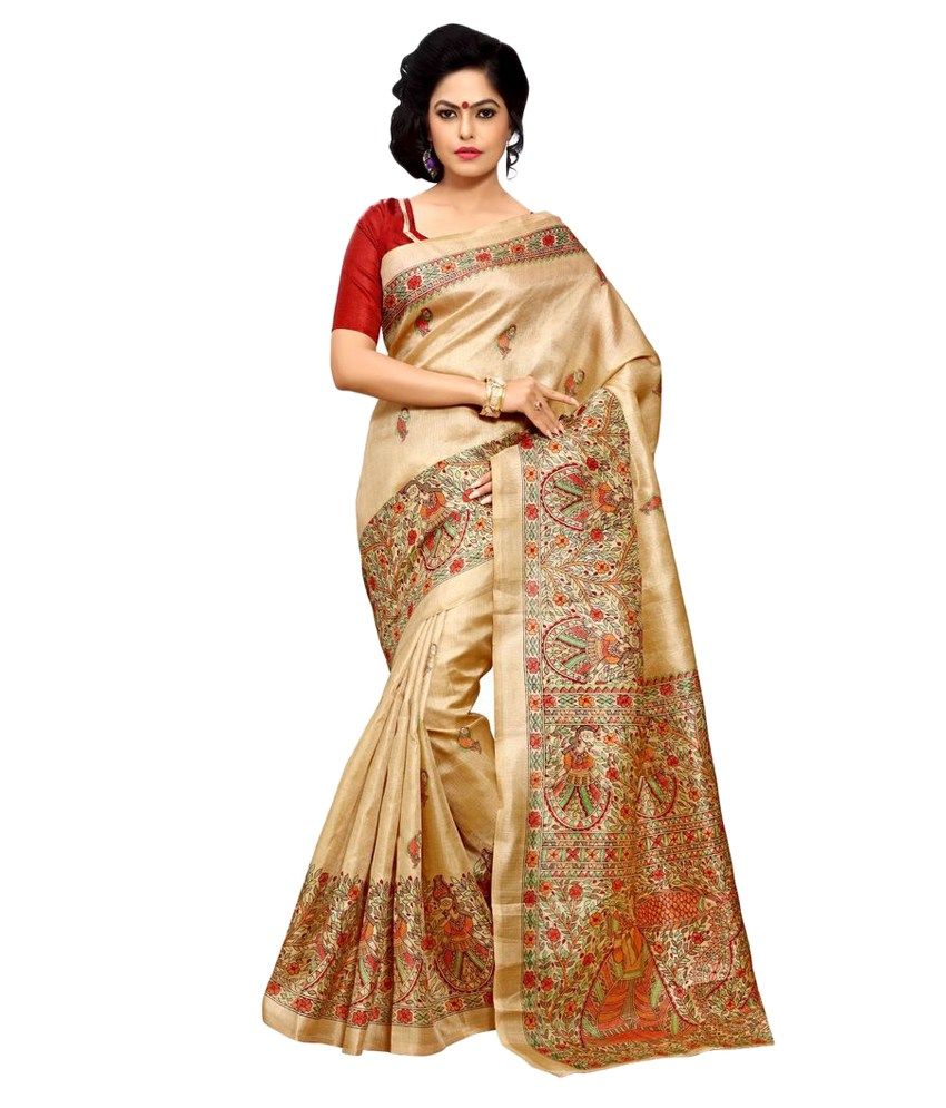 Mrinalika Fashion Beige Silk Blends Saree - Buy Mrinalika Fashion Beige ...