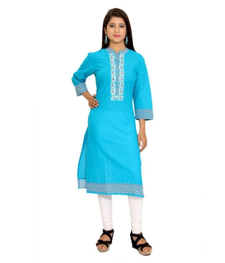 Jaipur Kurti Sky Blue Cotton Straight Dori Embroidery Kurti Buy