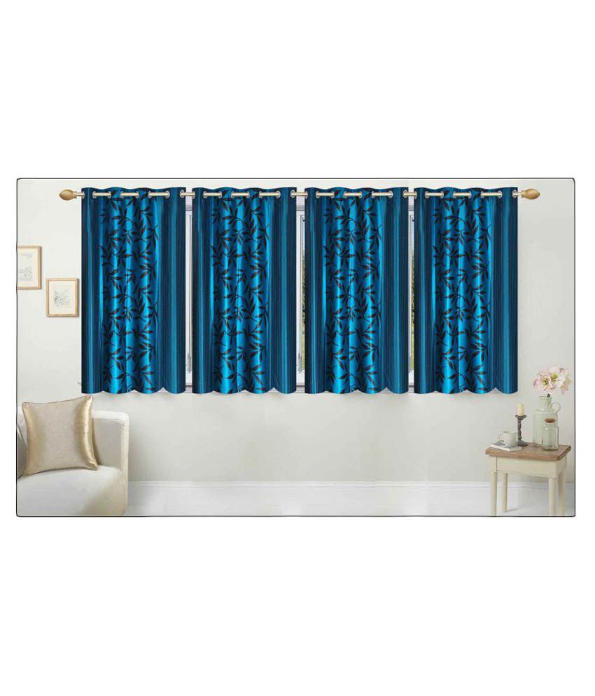     			Stella Creations Set of 4 Window Eyelet Curtains Printed Blue