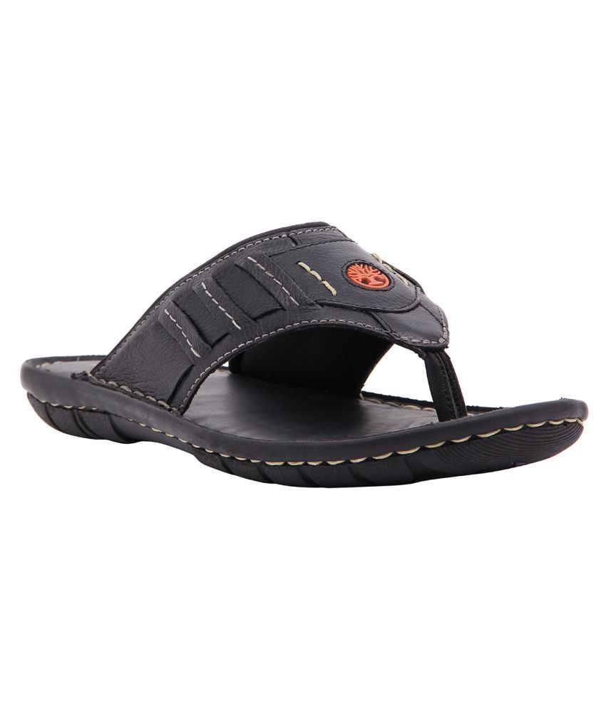 Amster Black Pure Leather Mens Slippers 
