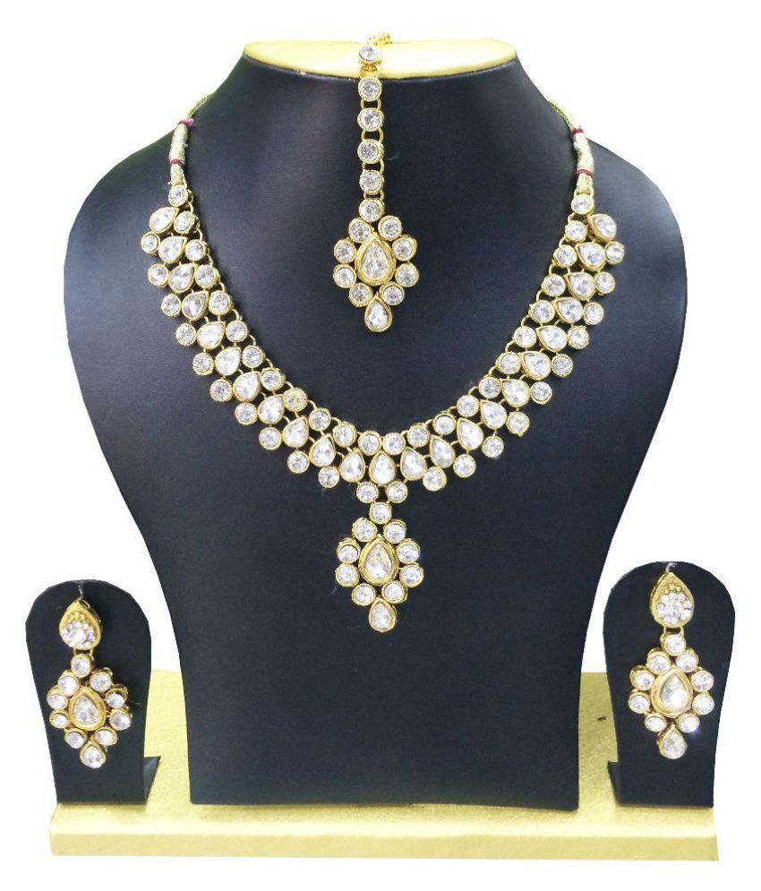 AZI Golden Kundan Necklace Set - Buy 
