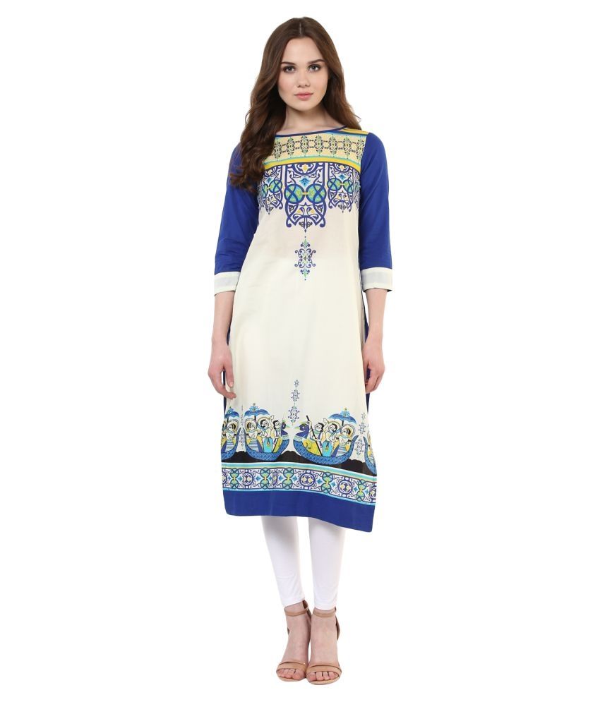     			Stylestone White Rayon Straight Kurti