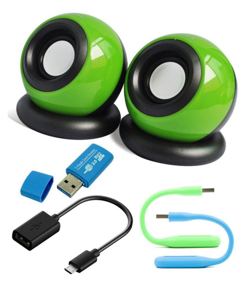     			Anwesha's 5 in 1 Combo of Mini Speakers for Laptop, PC, Mobiles & more With Card Reader, Otg Cable and Two set of Usb Led