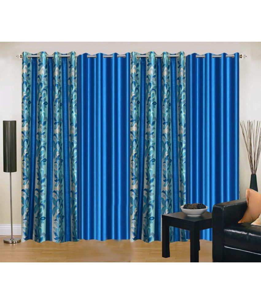     			Stella Creations Set of 4 Window Eyelet Curtains Floral Blue