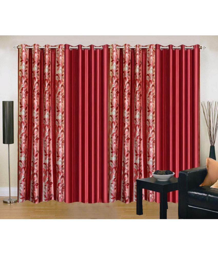     			Stella Creations Set of 4 Window Eyelet Curtains Floral Red