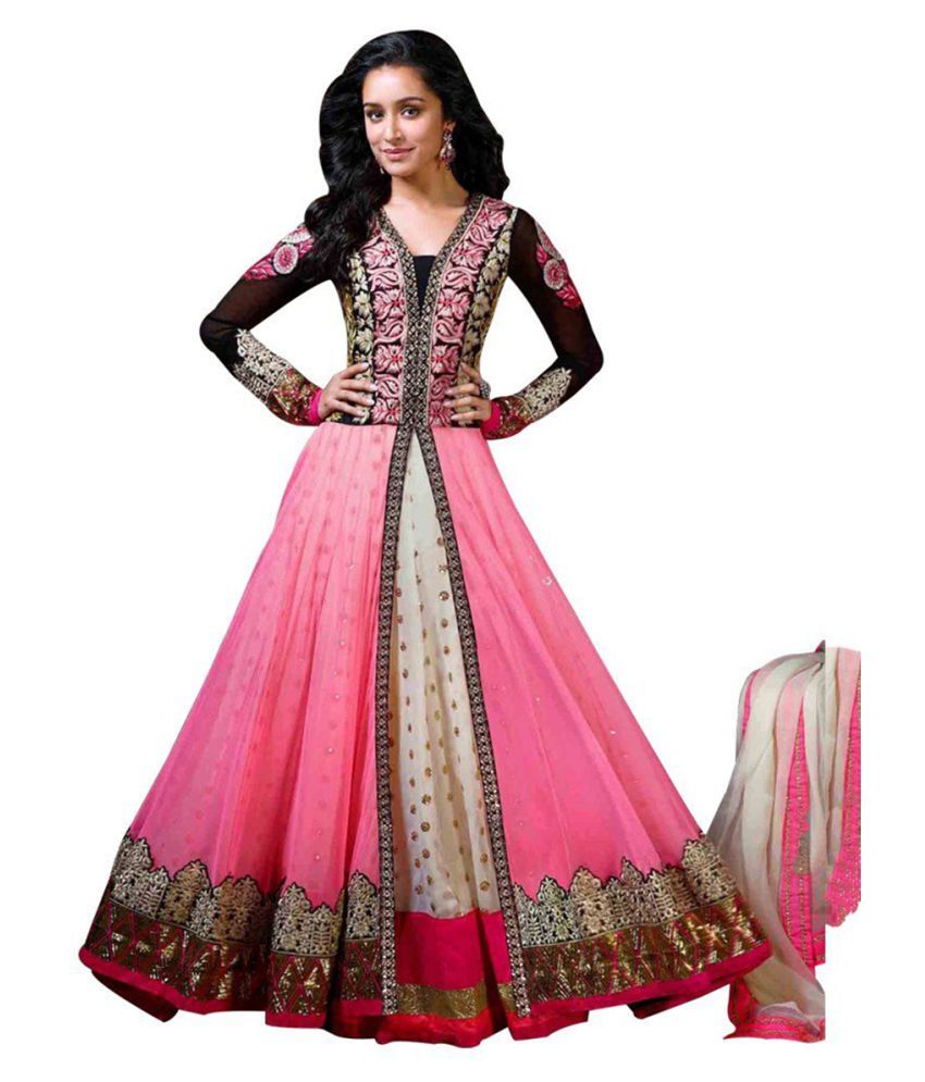 Multi Retail Pink Net Anarkali Gown SemiStitched Suit Buy Multi