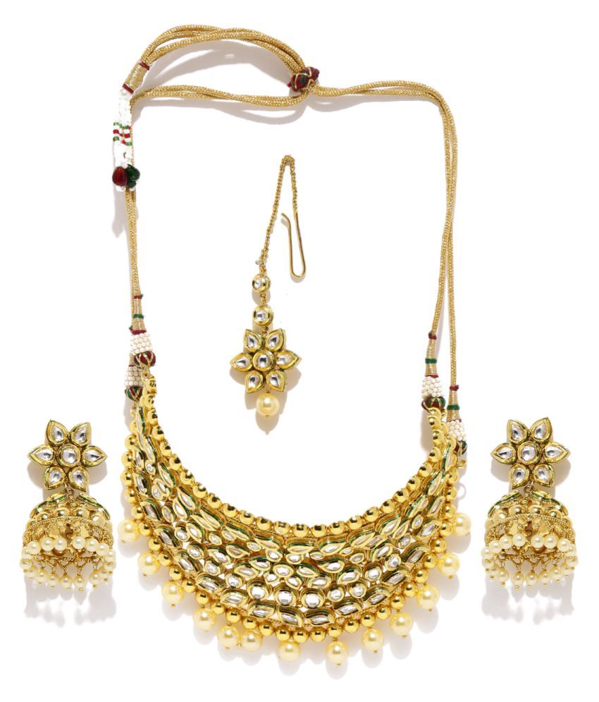 Zaveri Pearls Golden Necklace Set - Buy Zaveri Pearls Golden Necklace Set Online at Best Prices 