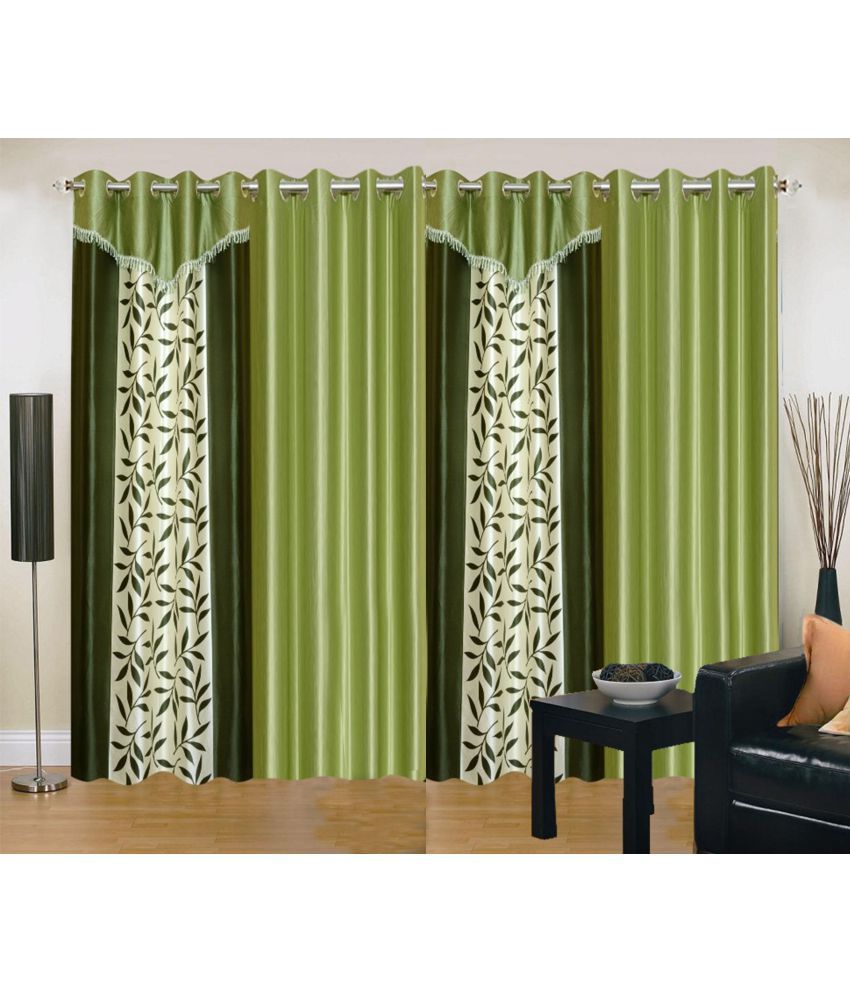     			Stella Creations Set of 4 Long Door Eyelet Curtains Abstract Green