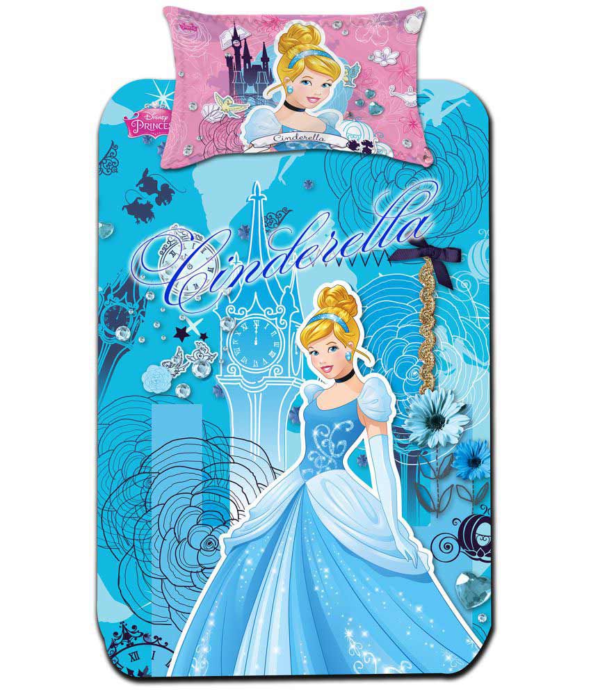 Disney Princess Multi Colour Cartoon Prints Single Bedsheet And