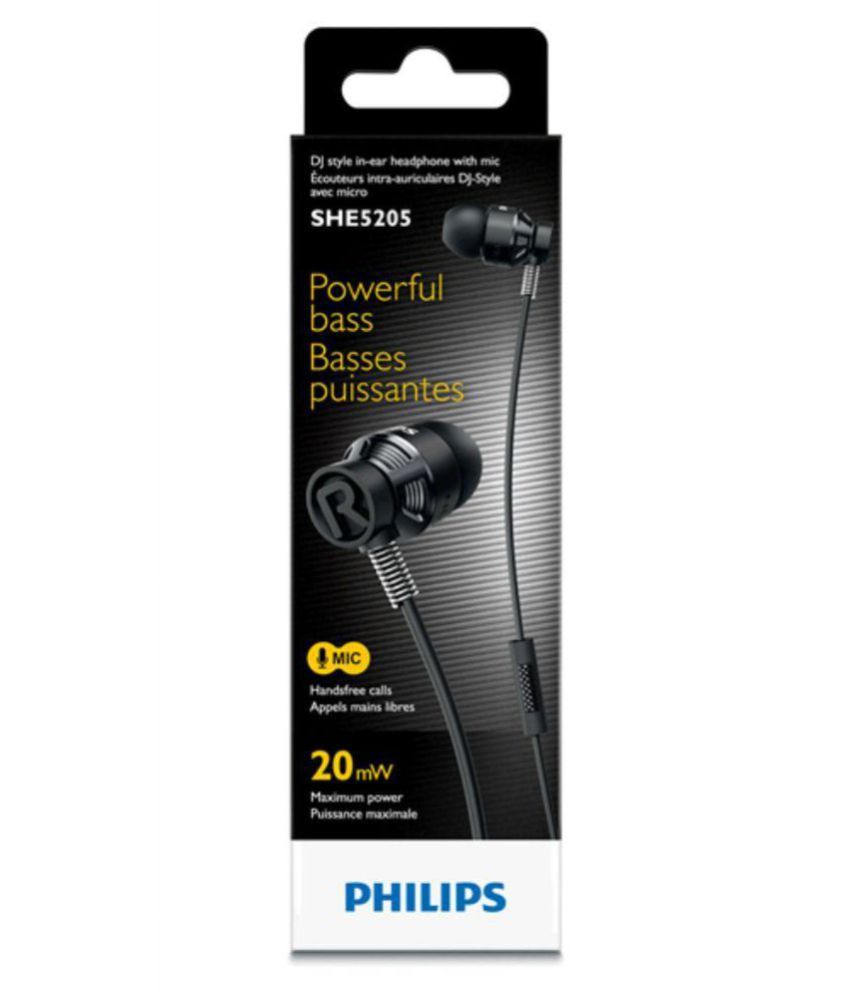 Philips SHE5205BK In Ear Wired Earphones With Mic Black Buy Philips SHE5205BK In Ear Wired