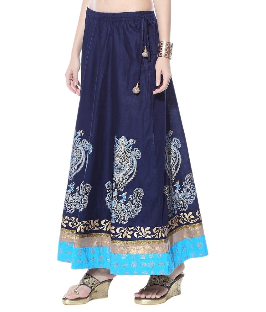 Buy Nika Blue Cotton Broomstick Skirt Online at Best Prices in India