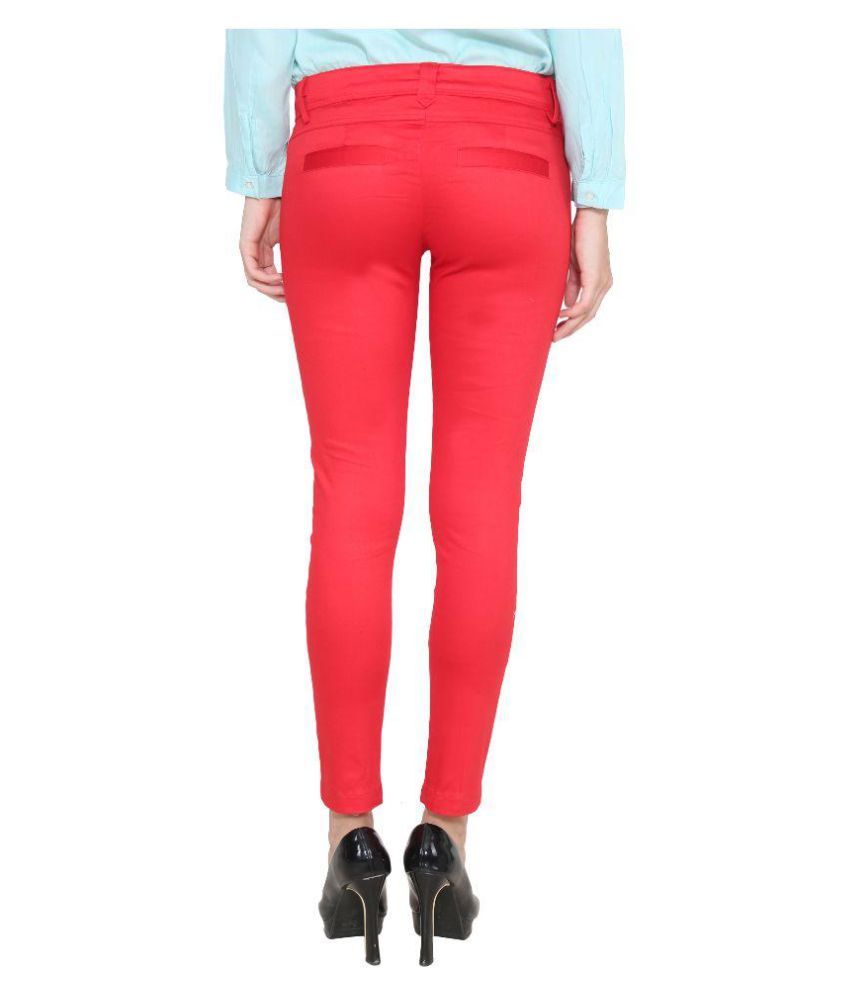 red cotton pants