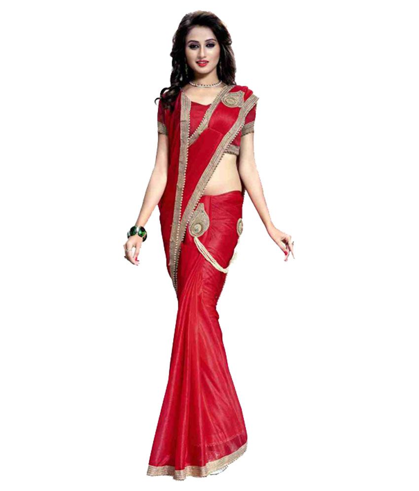     			Bhuwal Fashion Red and Beige Lycra Saree