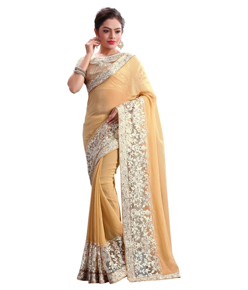 Neo Designer Fashion Sarees Beige Georgette Saree - Buy Neo Designer ...