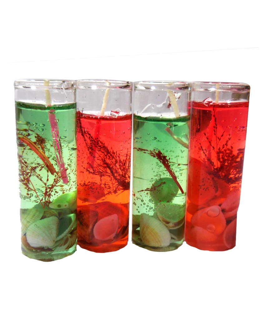 Home Shop Retails Glass Shape Gel Candles (Red & Green, Pack Of 4)