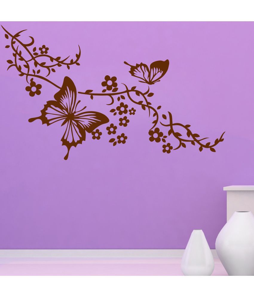     			Decor Villa Flying Butterfly with Flower PVC Wall Stickers