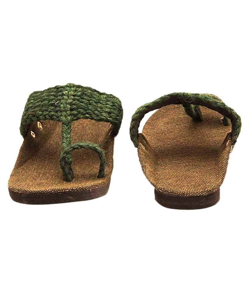 green kolhapuri chappal
