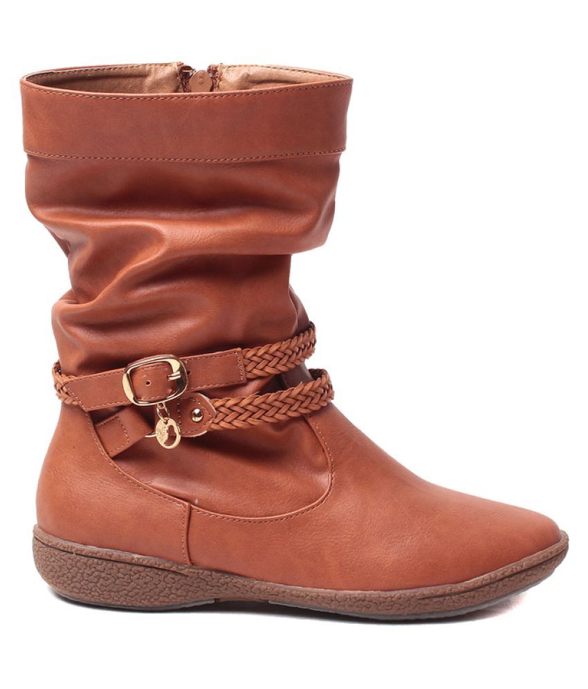 Klaur Melbourne Tan Mid Calf Slouch Boots Price in India- Buy Klaur ...