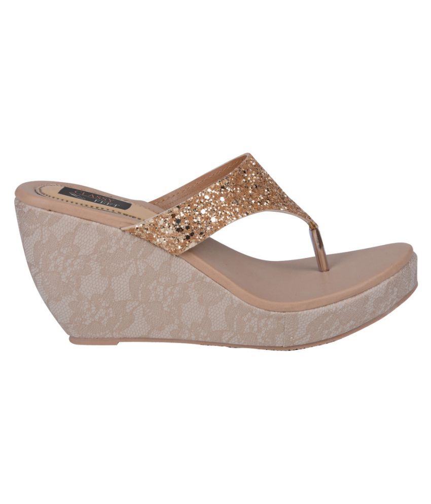 Classy Feet Gold Wedges Heels Price in India- Buy Classy Feet Gold Wedges Heels Online at Snapdeal