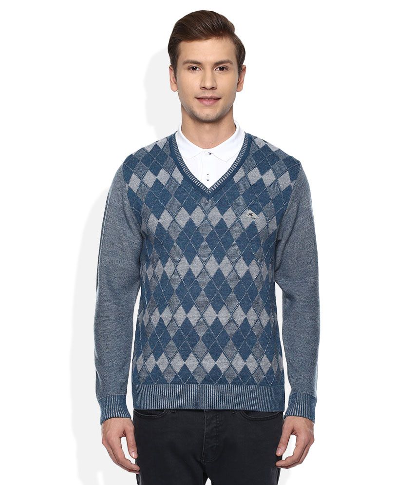Monte Carlo GREY V-Neck Checks Sweaters - Buy Monte Carlo GREY V-Neck ...