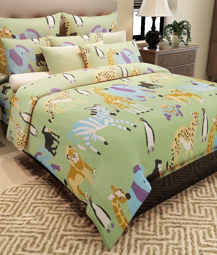    			Home Candy Animal Kingdom Cotton Double Bed Sheet with 2 Pillow Covers Kids Bedsheet