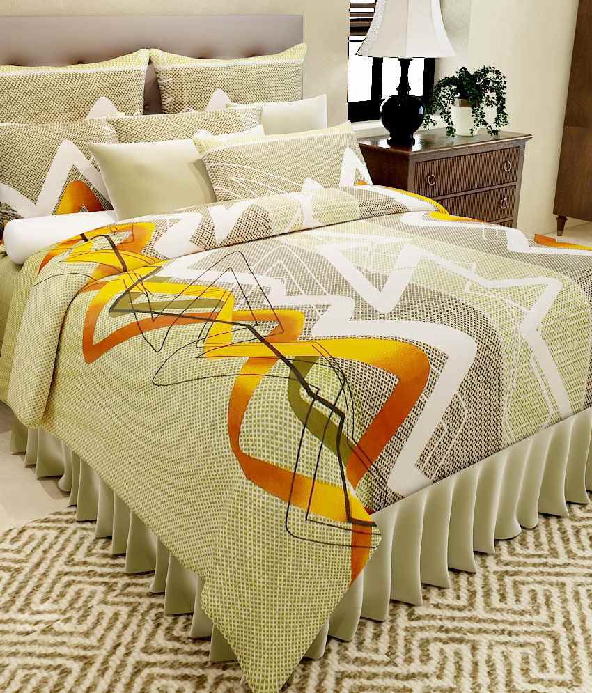     			Home Candy Multicolour Geometrical Cotton Double Bedsheet with 2 pillow cover