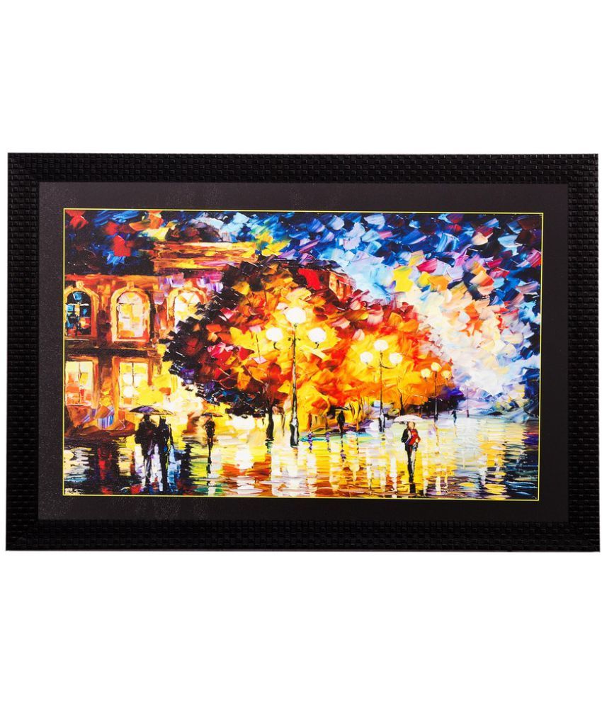     			eCraftIndia Multicoloured City Life View Framed UV Wall Art