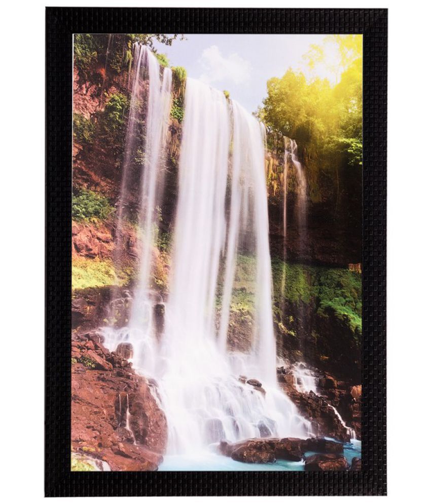     			eCraftIndia Multicoloured Waterfall View Satin Matt Framed UV Wall Art