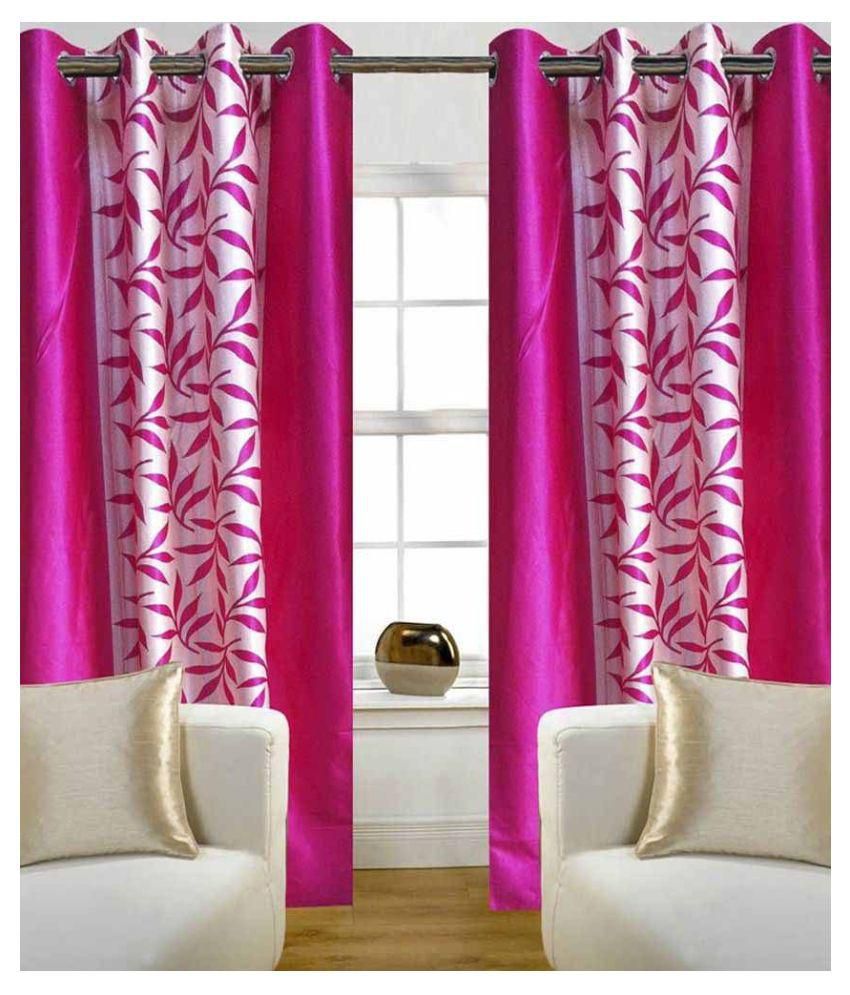     			Panipat Textile Hub Floral Semi-Transparent Eyelet Door Curtain 7 ft Pack of 2 -Pink