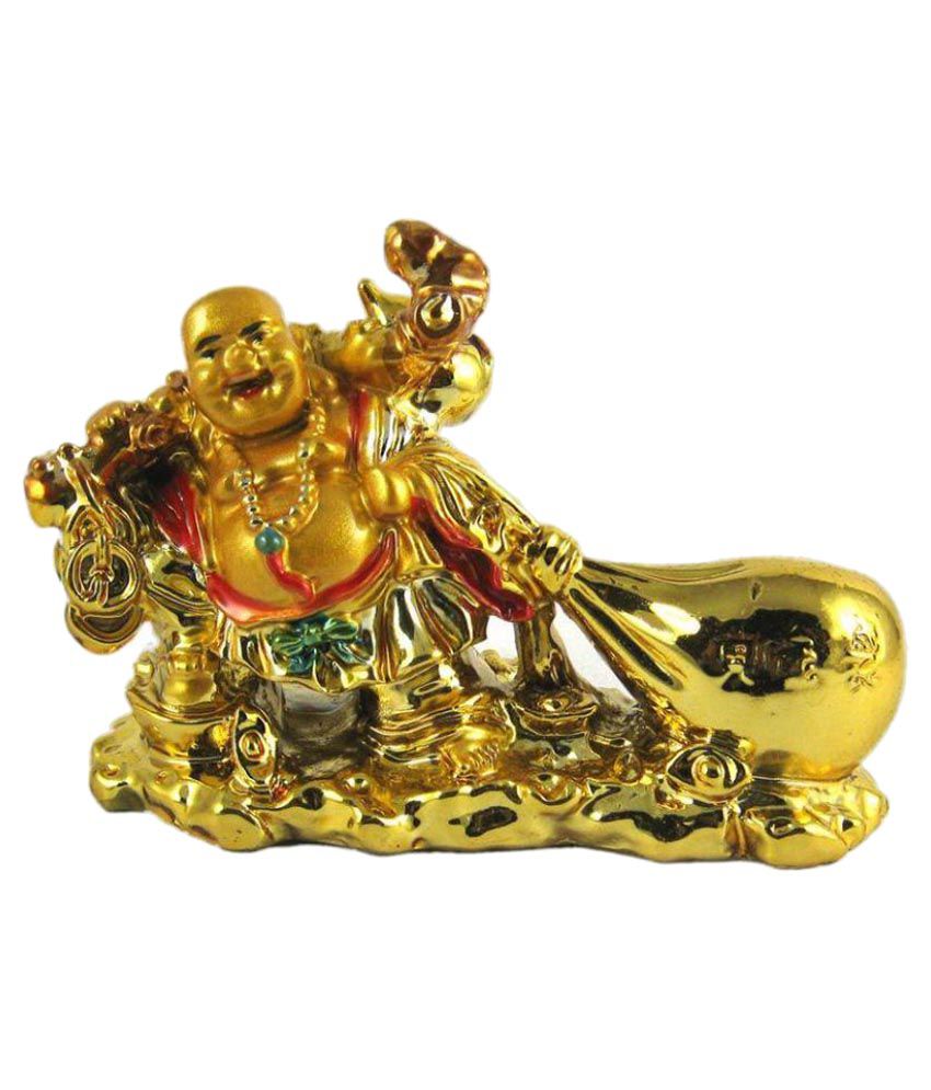     			Hometales Polyresin Laughing BuddhaWith Potli Showpiece (10Cm, Gold)