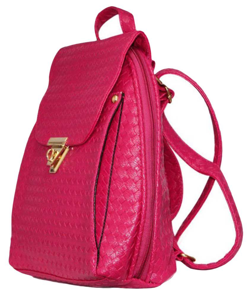 Diva Pink Faux Leather Backpack - Buy Diva Pink Faux Leather Backpack ...