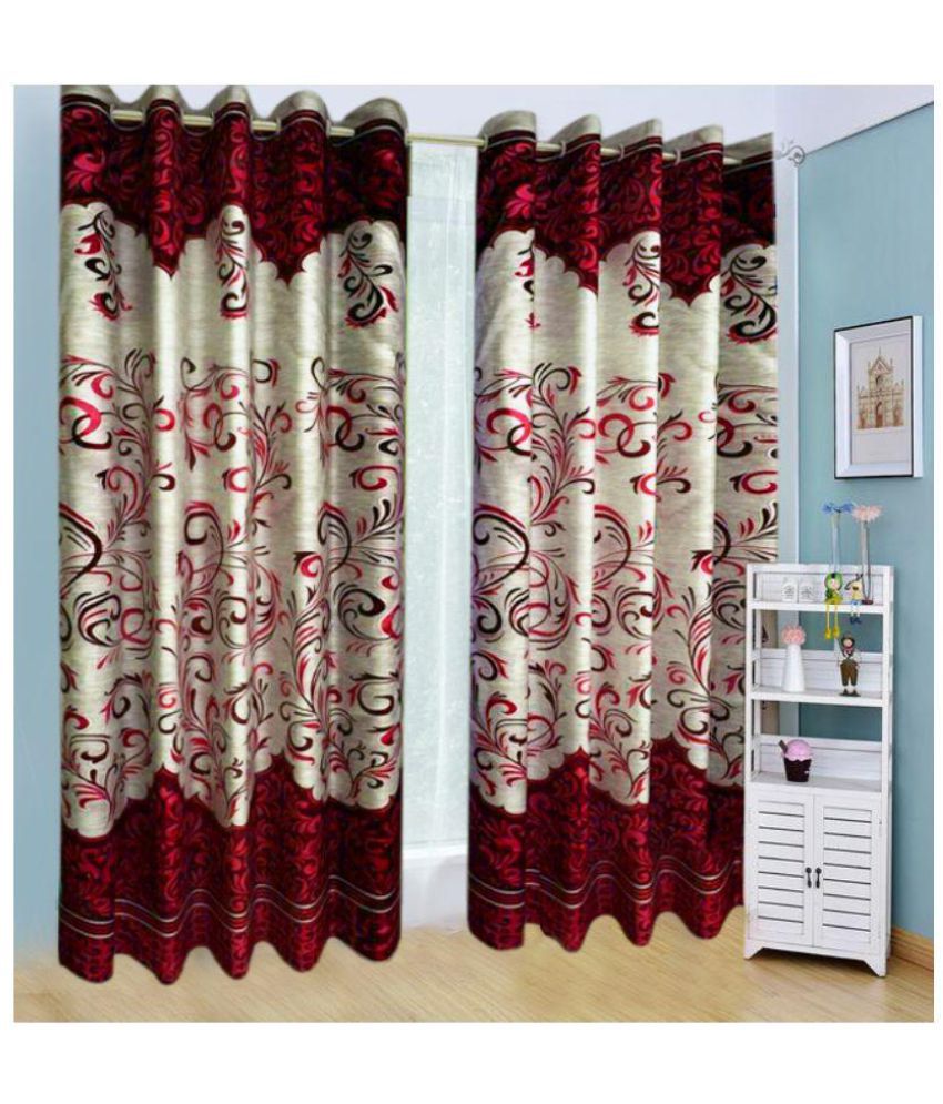     			Panipat Textile Hub Floral Semi-Transparent Eyelet Door Curtain 7 ft Pack of 4 -Multi Color