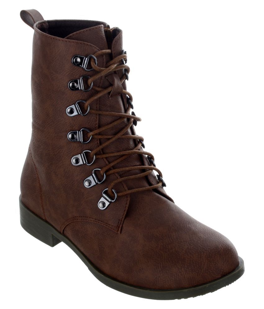 Shuz Touch Brown Ankle Length Combat Boots Price in India- Buy Shuz ...