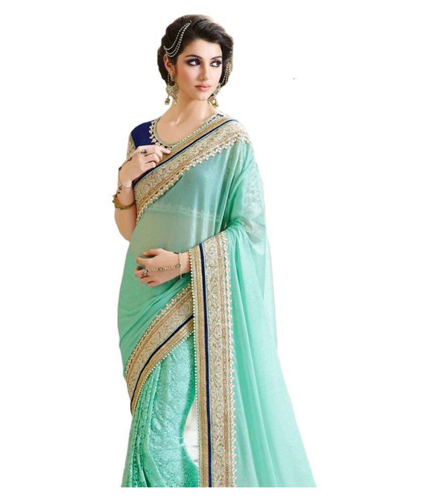 Lady Berry Green and Blue Georgette Saree - Buy Lady Berry Green and ...