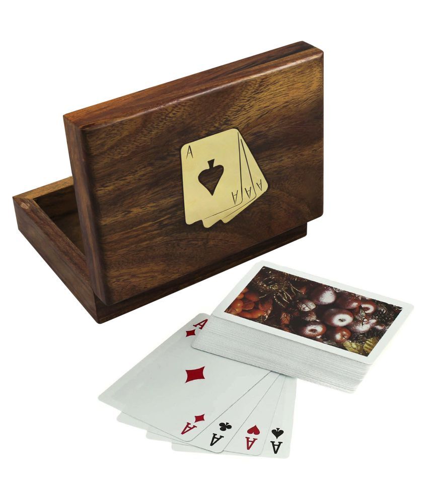 RoyaltyLane Wooden Playing Card Deck Case 1 Deck Playing Card Brass